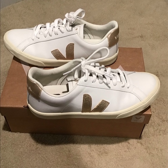 Veja Shoes - Veja Women's White and Gold Accent Sneakers
